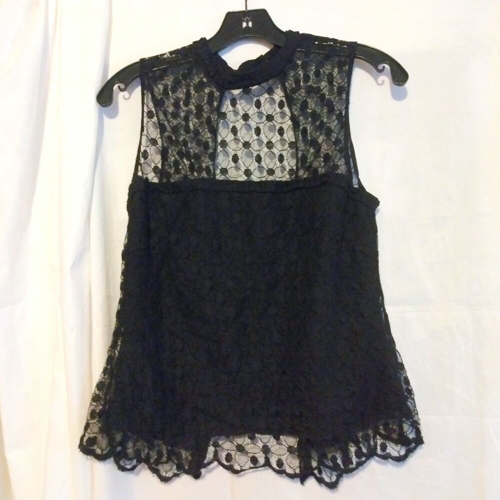 Milly NY Black Sheer Lace Silk-Lined Top 12 Romantic Gothic Feminine Parisian